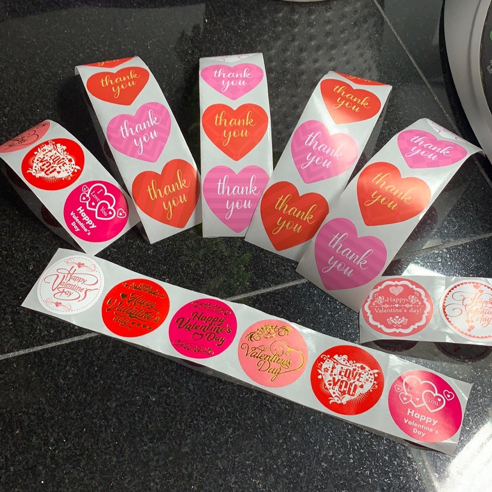 40 Valentine and Heart Thank you stickers - misc designs